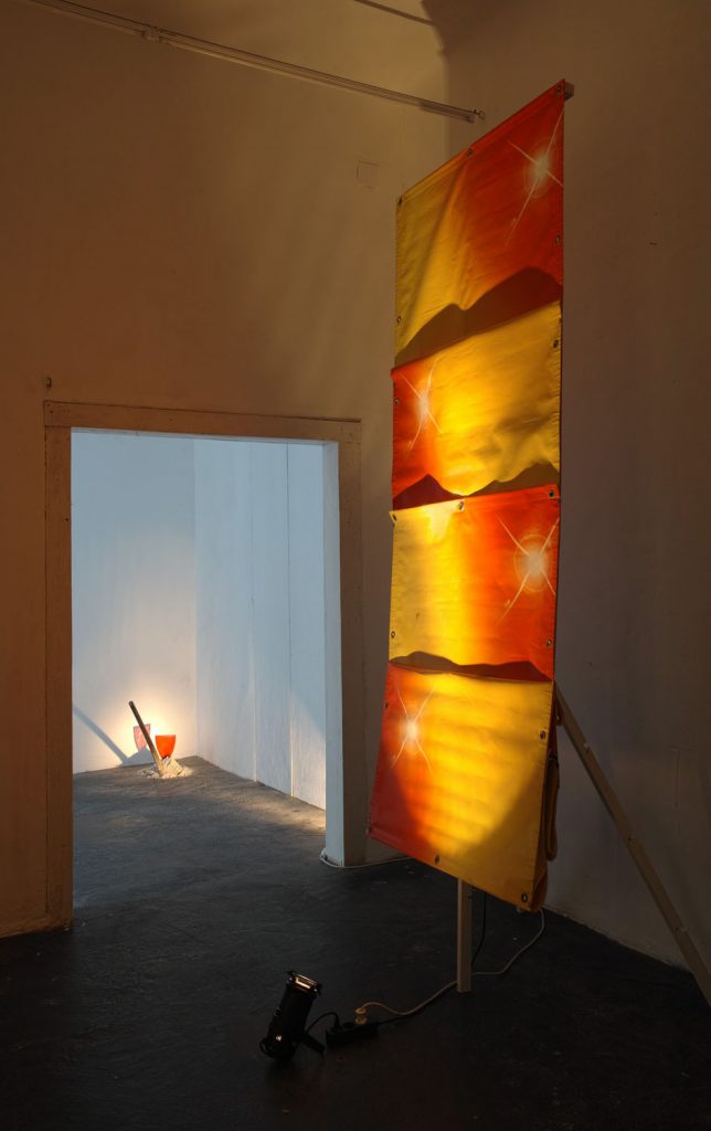 Always the Sun, folded PVC banners, light spot, 2017